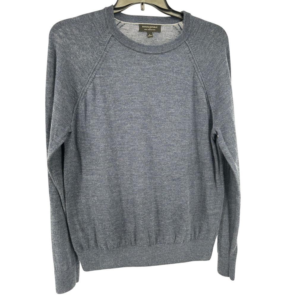 Banana Republic Mens Sweater Large L Blue 100%‎ Merino Wool Long Sleeve Knit